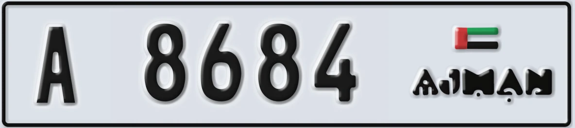 UAE License Plate Ajman A 8684