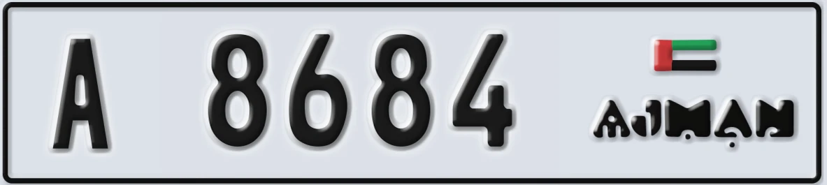 UAE License Plate Ajman A 8684