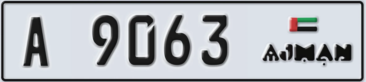 UAE License Plate Ajman A 9063