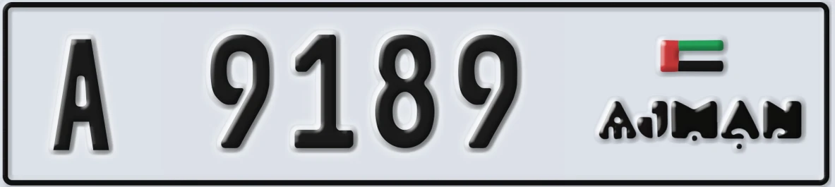 UAE License Plate Ajman A 9189