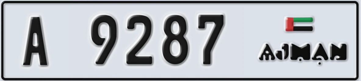 UAE License Plate Ajman A 9287