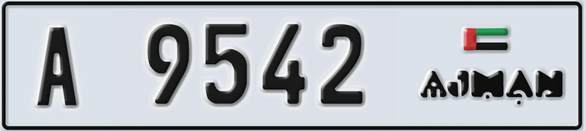 UAE License Plate Ajman A 9542