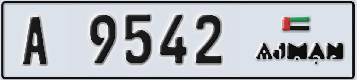 UAE License Plate Ajman A 9542