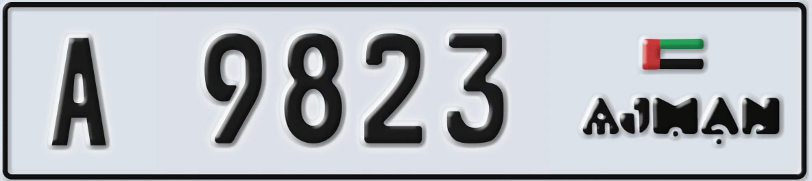 UAE License Plate Ajman A 9823