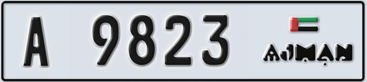 UAE License Plate Ajman A 9823