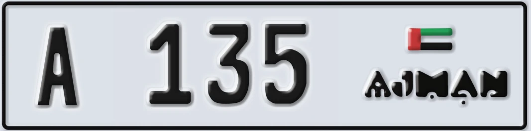 UAE License Plate Ajman A X135