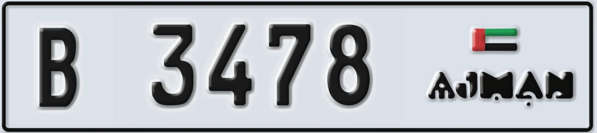 UAE License Plate Ajman B 3478