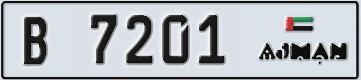 UAE License Plate Ajman B 7201