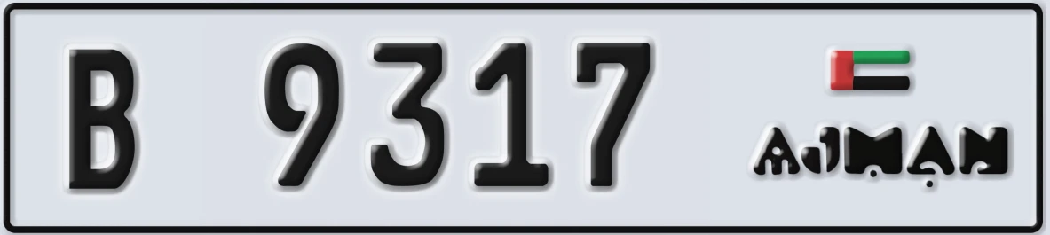 UAE License Plate Ajman B 9317