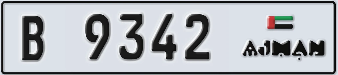 UAE License Plate Ajman B 9342