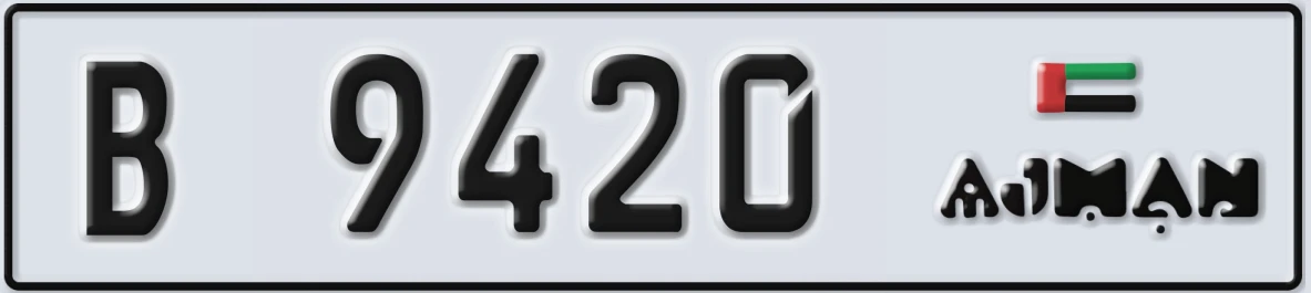 UAE License Plate Ajman B 9420
