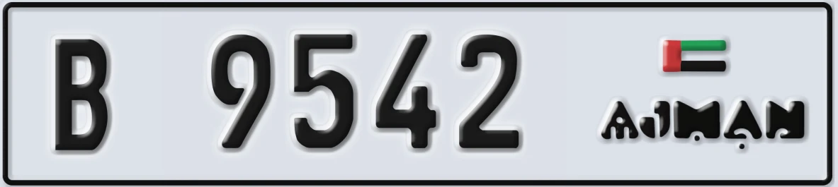 UAE License Plate Ajman B 9542