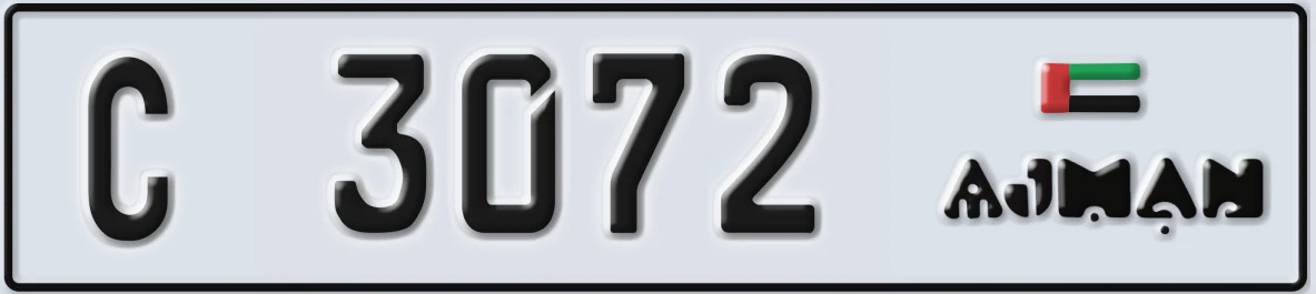 UAE License Plate Ajman C 3072