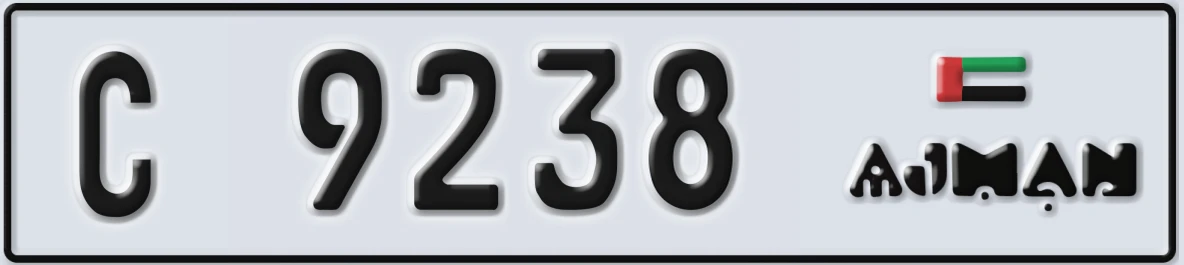 UAE License Plate Ajman C 9238