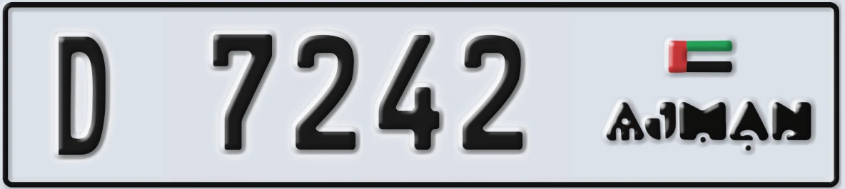 UAE License Plate Ajman D 7242
