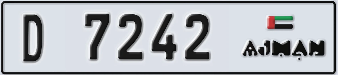 UAE License Plate Ajman D 7242