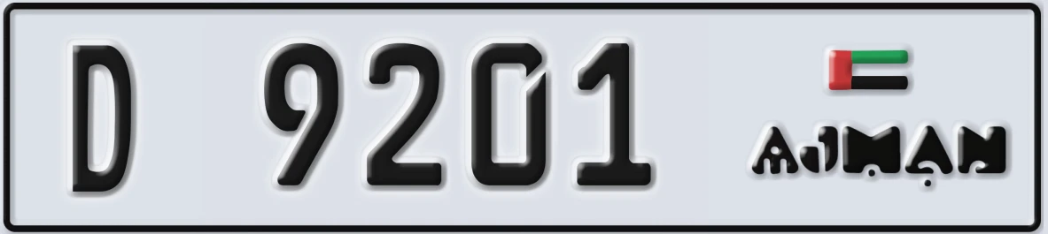 UAE License Plate Ajman D 9201