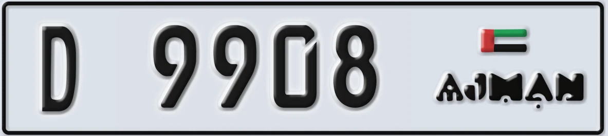 UAE License Plate Ajman D 9908
