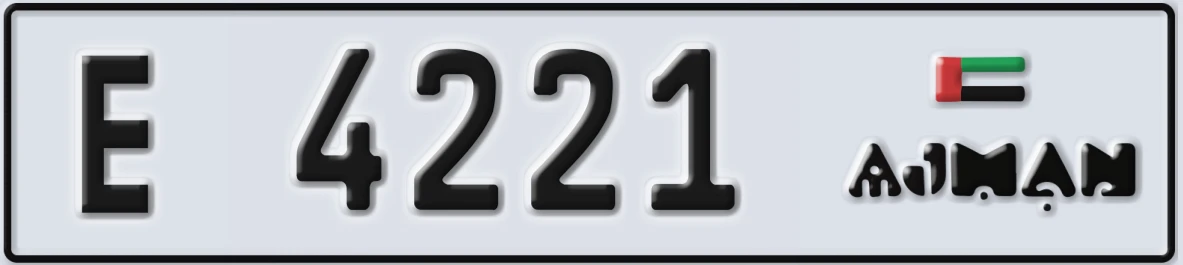 UAE License Plate Ajman E 4221