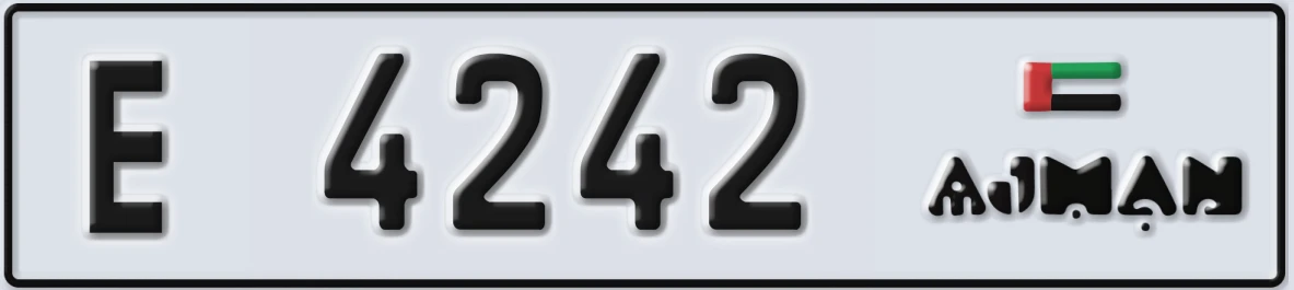 UAE License Plate Ajman E 4242