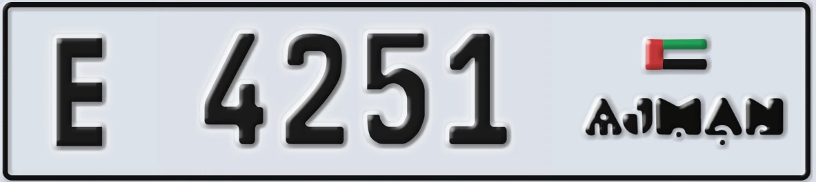 UAE License Plate Ajman E 4251