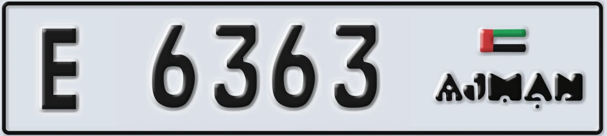 UAE License Plate Ajman E 6363