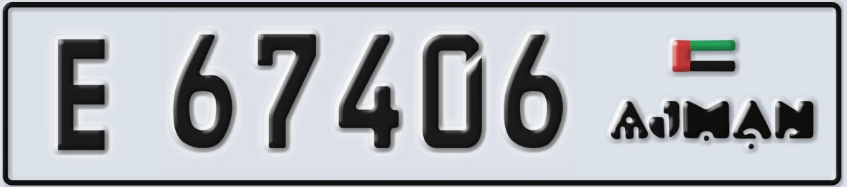 UAE License Plate Ajman E 67406