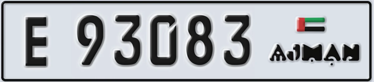 UAE License Plate Ajman E 93083