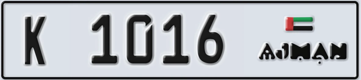 UAE License Plate Ajman K 1016