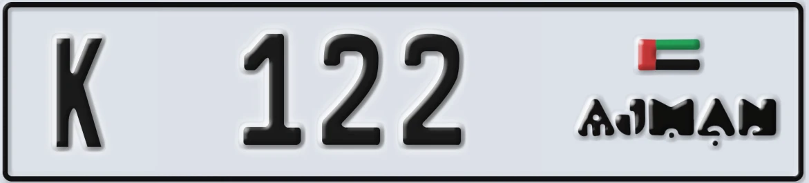 UAE License Plate Ajman K 122