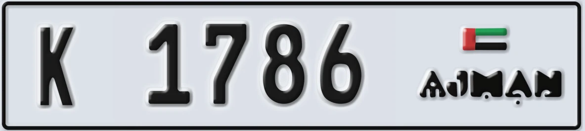 UAE License Plate Ajman K 1786