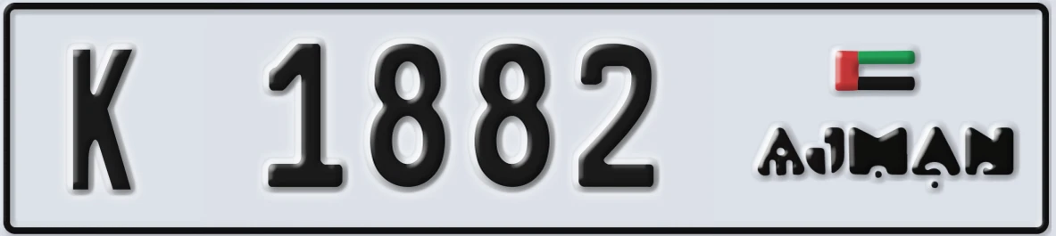 UAE License Plate Ajman K 1882