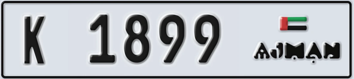 UAE License Plate Ajman K 1899