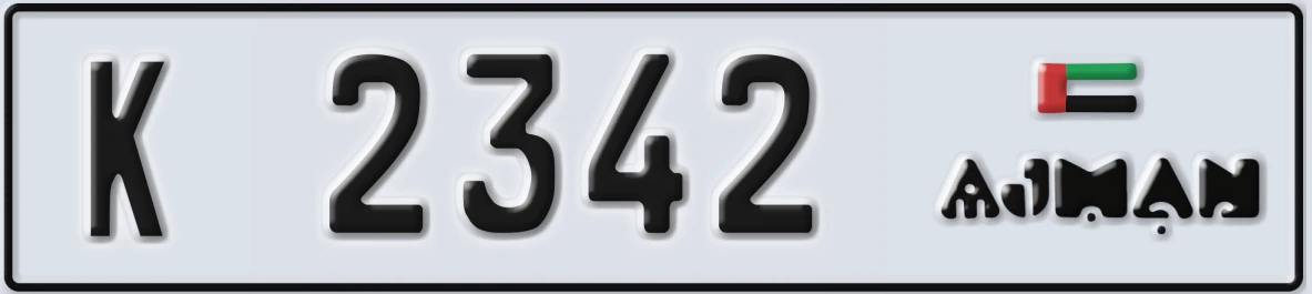 UAE License Plate Ajman K 2342