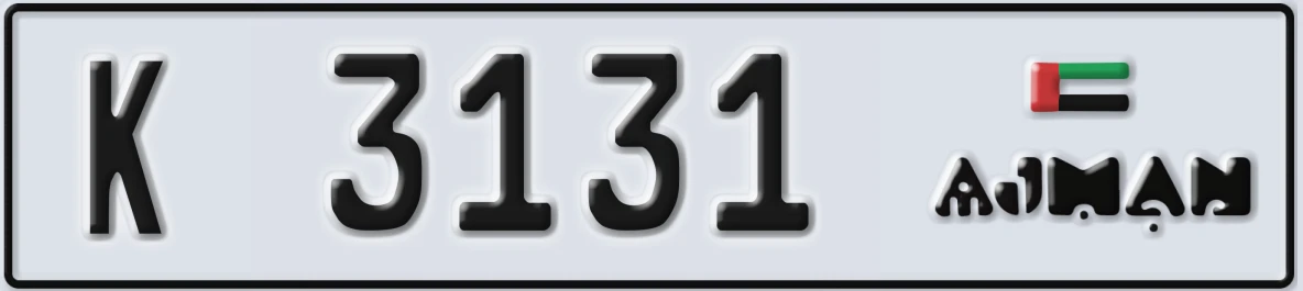 UAE License Plate Ajman K 3131