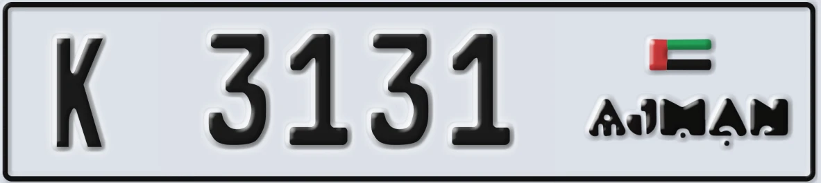 UAE License Plate Ajman K 3131