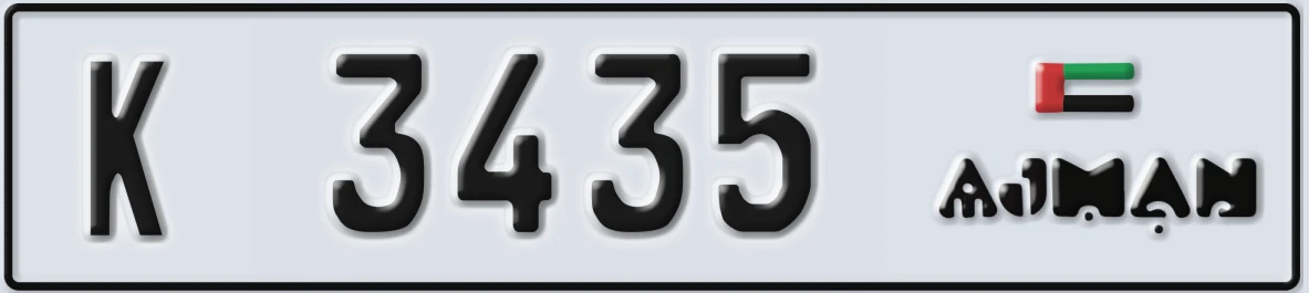 UAE License Plate Ajman K 3435