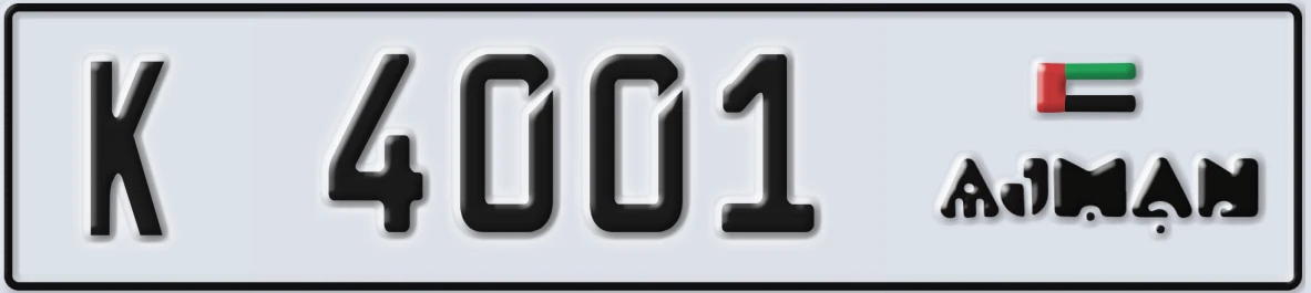 UAE License Plate Ajman K 4001