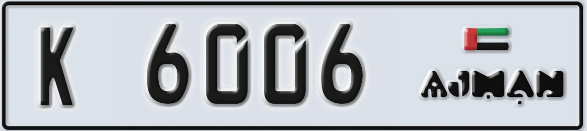 UAE License Plate Ajman K 6006