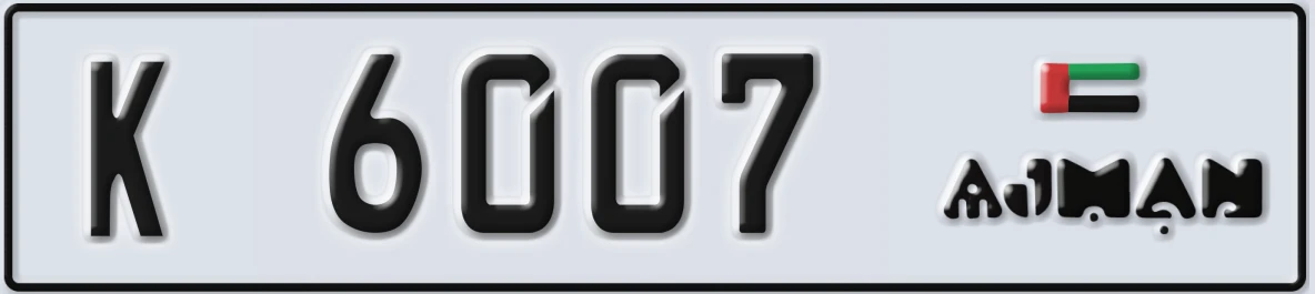 UAE License Plate Ajman K 6007