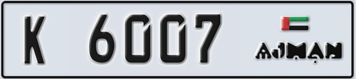 UAE License Plate Ajman K 6007