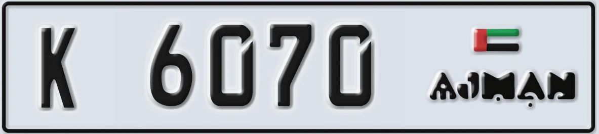 UAE License Plate Ajman K 6070