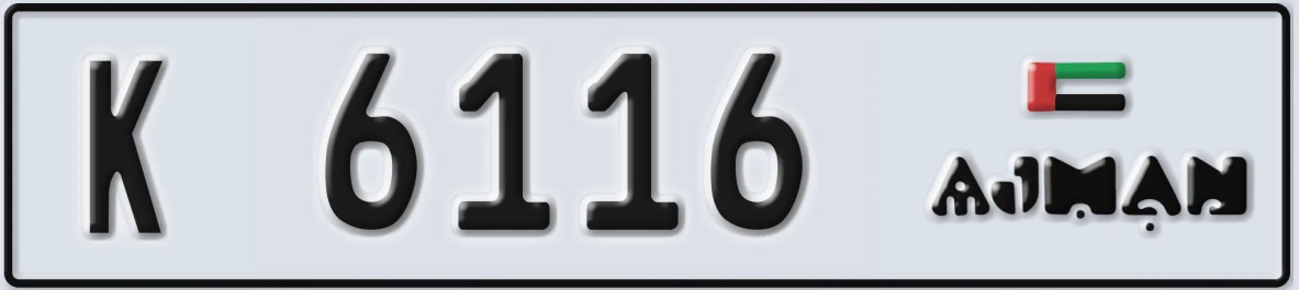 UAE License Plate Ajman K 6116