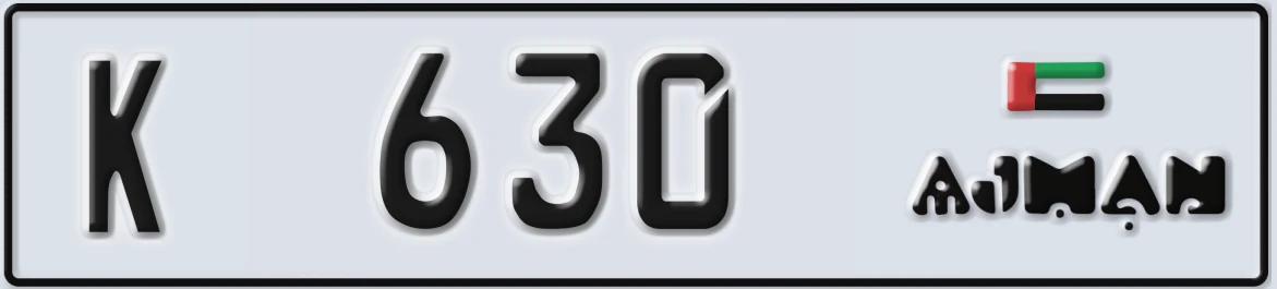 UAE License Plate Ajman K 630