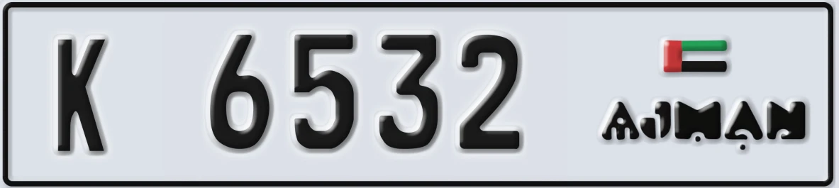 UAE License Plate Ajman K 6532