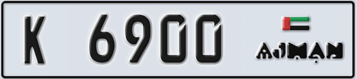UAE License Plate Ajman K 6900