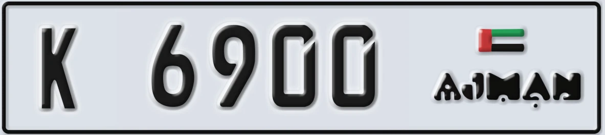 UAE License Plate Ajman K 6900