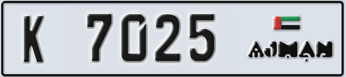 UAE License Plate Ajman K 7025