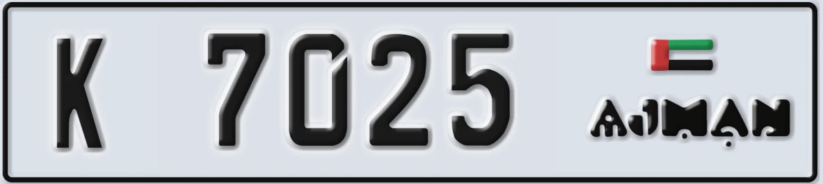 UAE License Plate Ajman K 7025