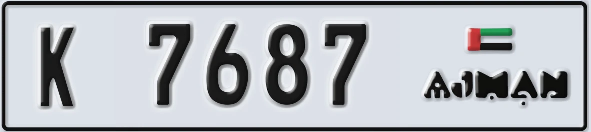 UAE License Plate Ajman K 7687